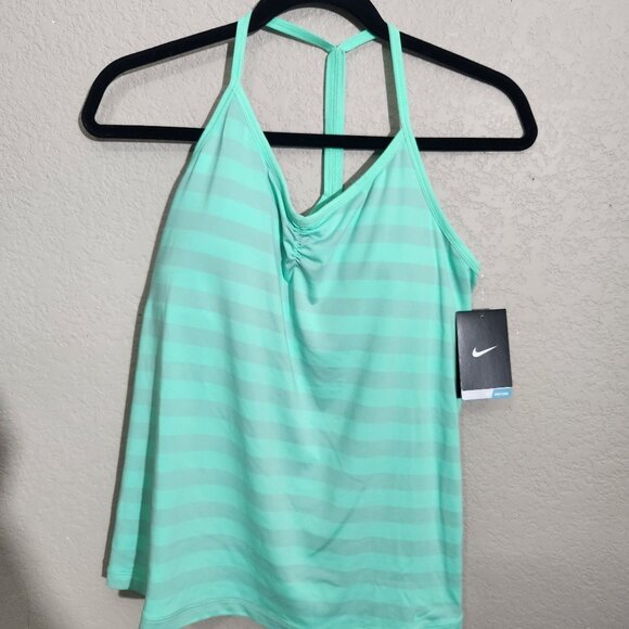 Nike Womens Tank Top Dri-Fit Striped With Shelf Bra Training Large Mint Green - Picture 1 of 14
